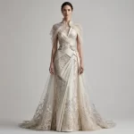 Temple Grid ExpensiveE Geometric Mosaic Mermaid Bridal Gown with Cape