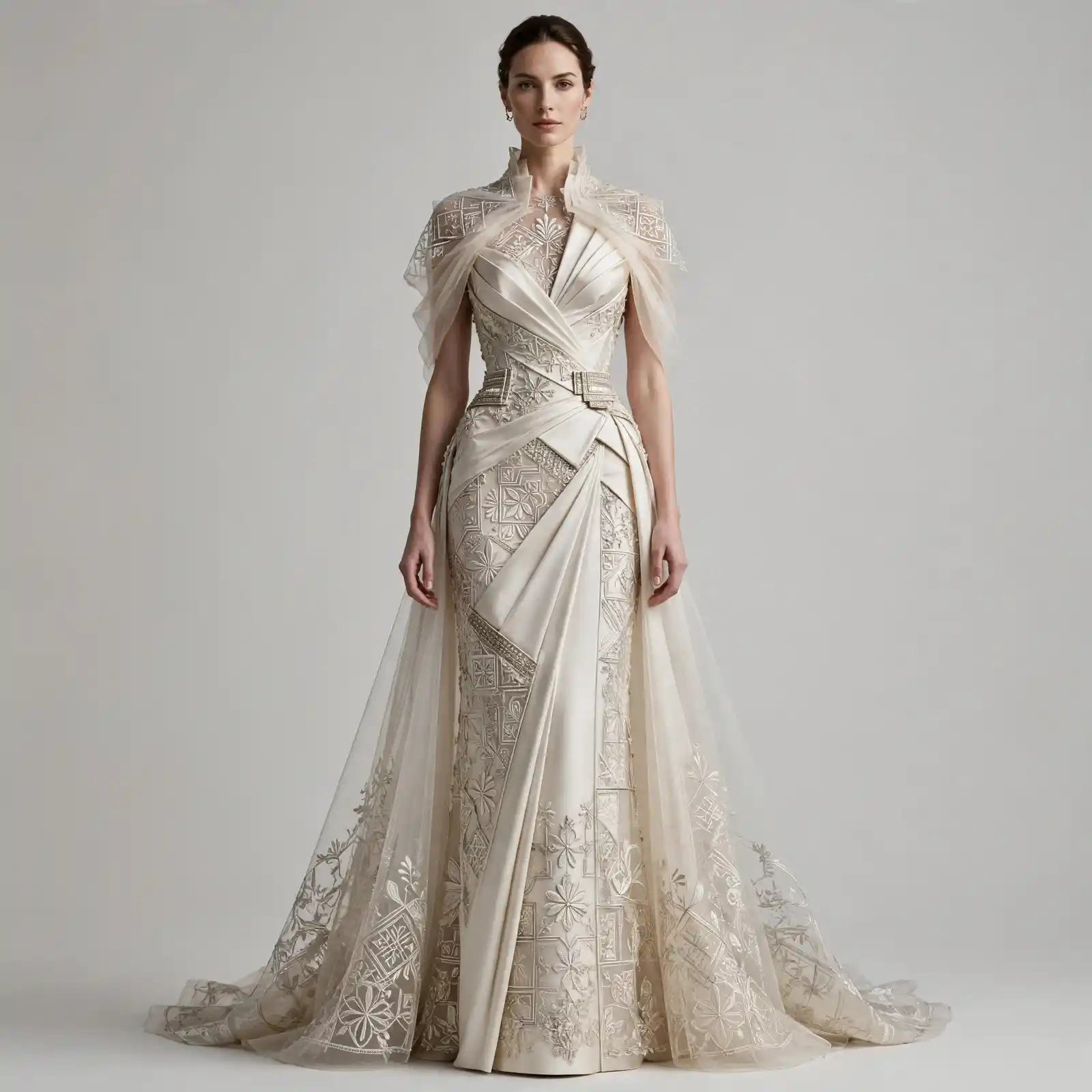 Temple Grid ExpensiveE Geometric Mosaic Mermaid Bridal Gown with Cape