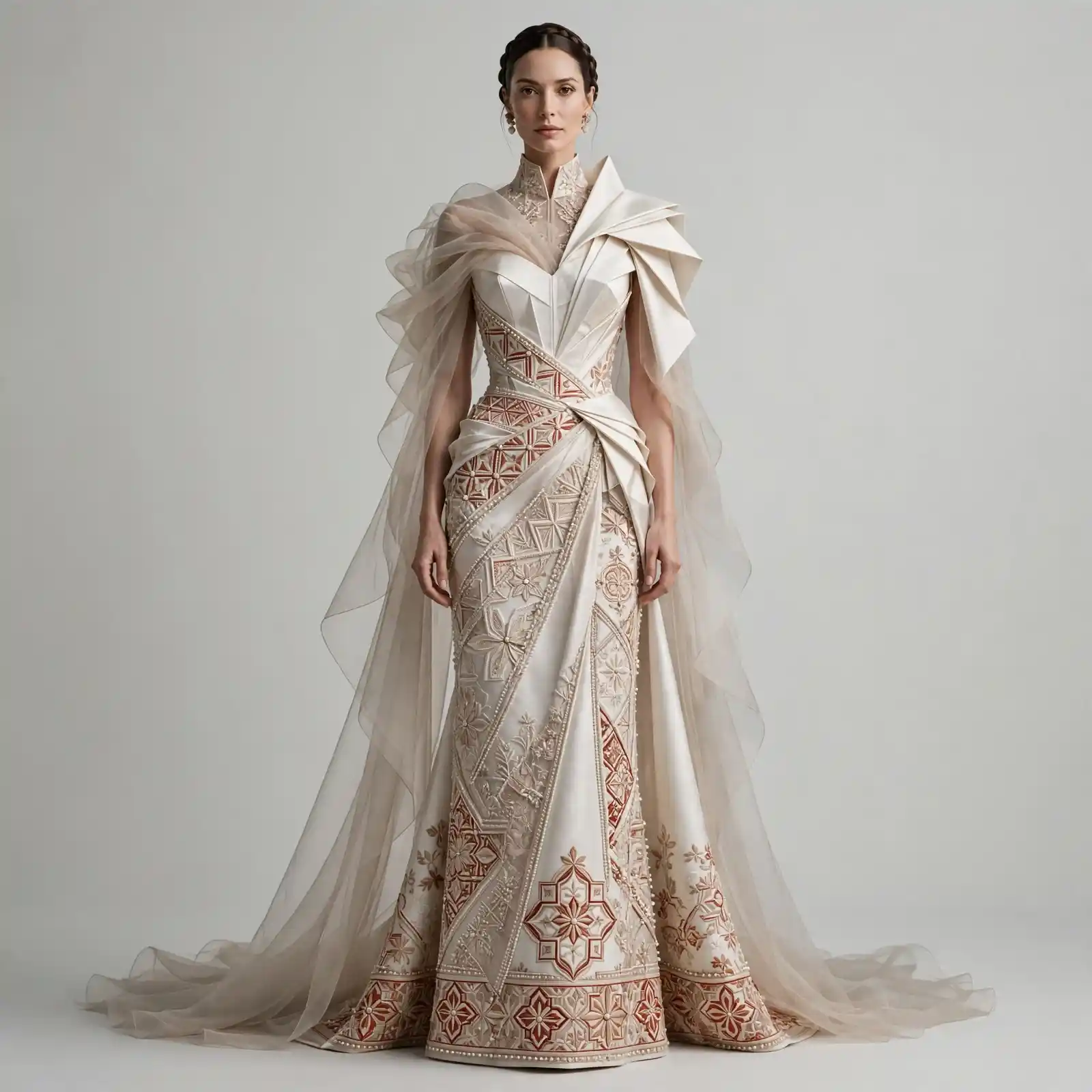 Tatreez Royal ExpensiveE Palestinian Embroidered Mermaid CapeGown
