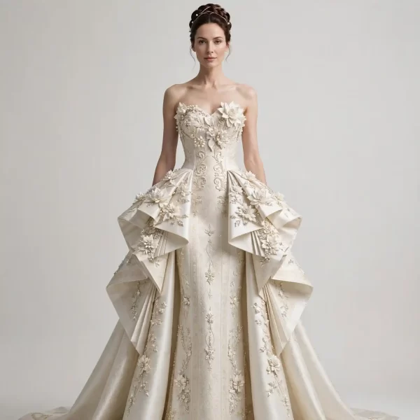 3D Blossom Peplum Cascade Mermaid Gown