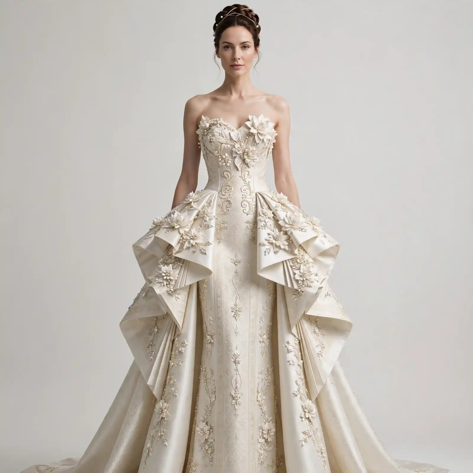 3D Blossom Peplum Cascade Mermaid Gown