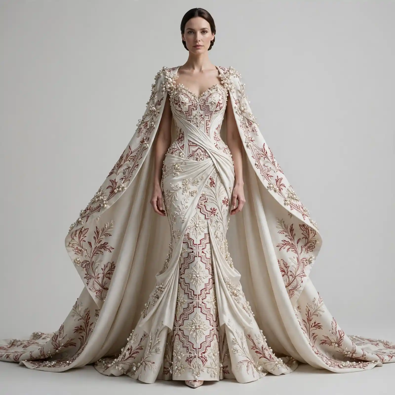 Burgundy Vine ExpensiveE Cape Corset Draped Mermaid Gown