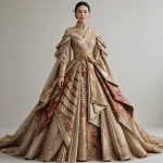 Javanese Batik ExpensiveE Red Gold Wrap Royal Bridal BallGown