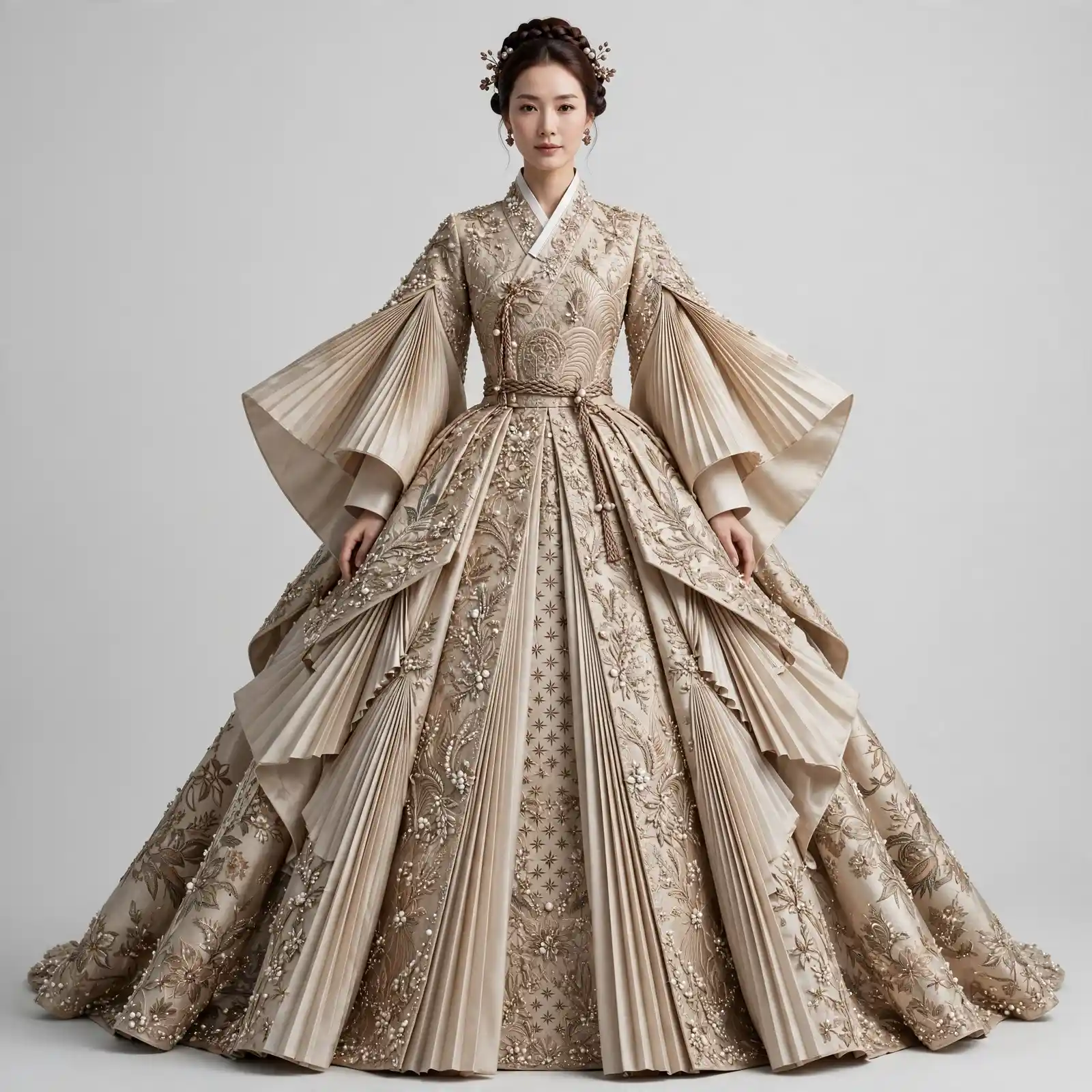 Topographic Contour ExpensiveE Lace Sleeve Mermaid with Overskirt