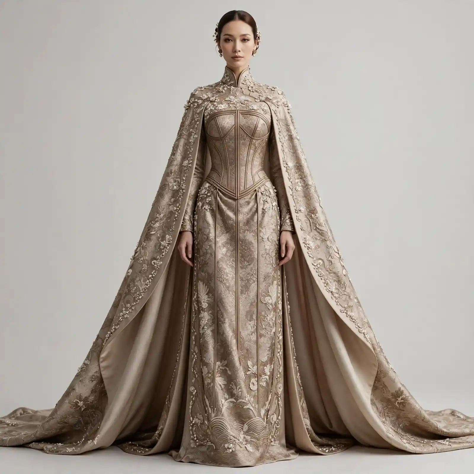 High Collar Cape ExpensiveE Imperial Corset Gown with Train