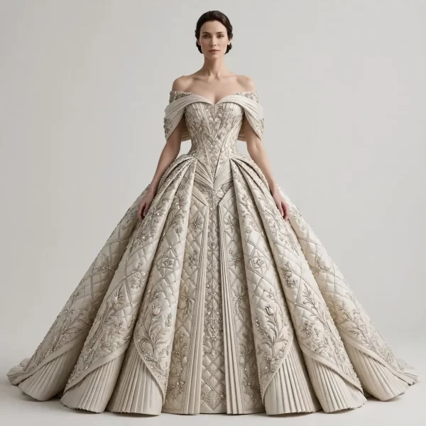 Diamond Quilted Tulip ExpensiveE Off-Shoulder Ballgown with Pleats
