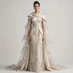 ExpensiveE  Imperial Geometric Cape Mermaid Gown with Draped Shawl