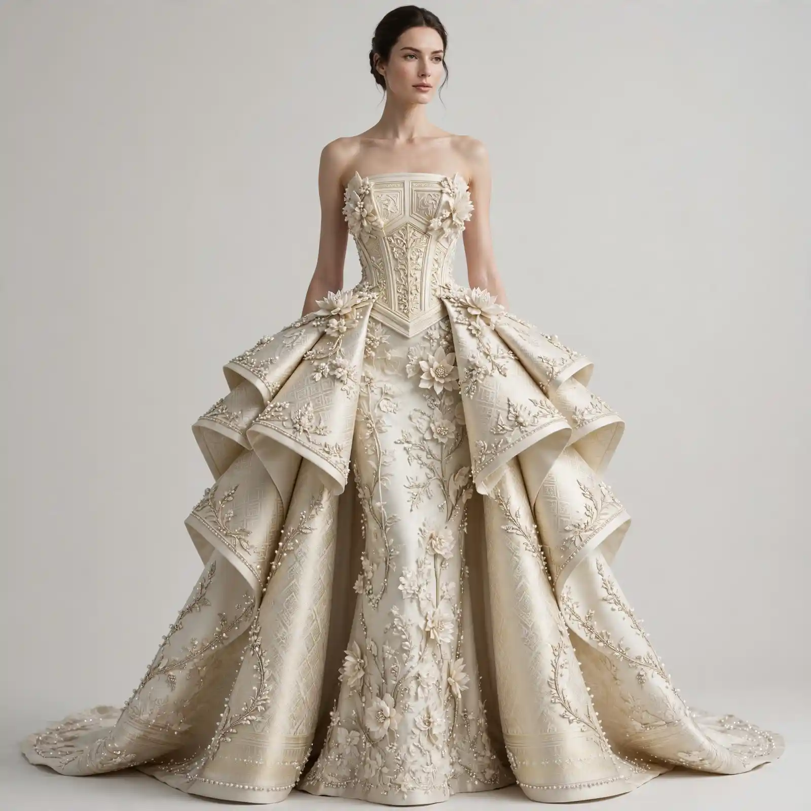 ExpensiveE Lotus Peplum Tiered Ruffle Mermaid BallGown