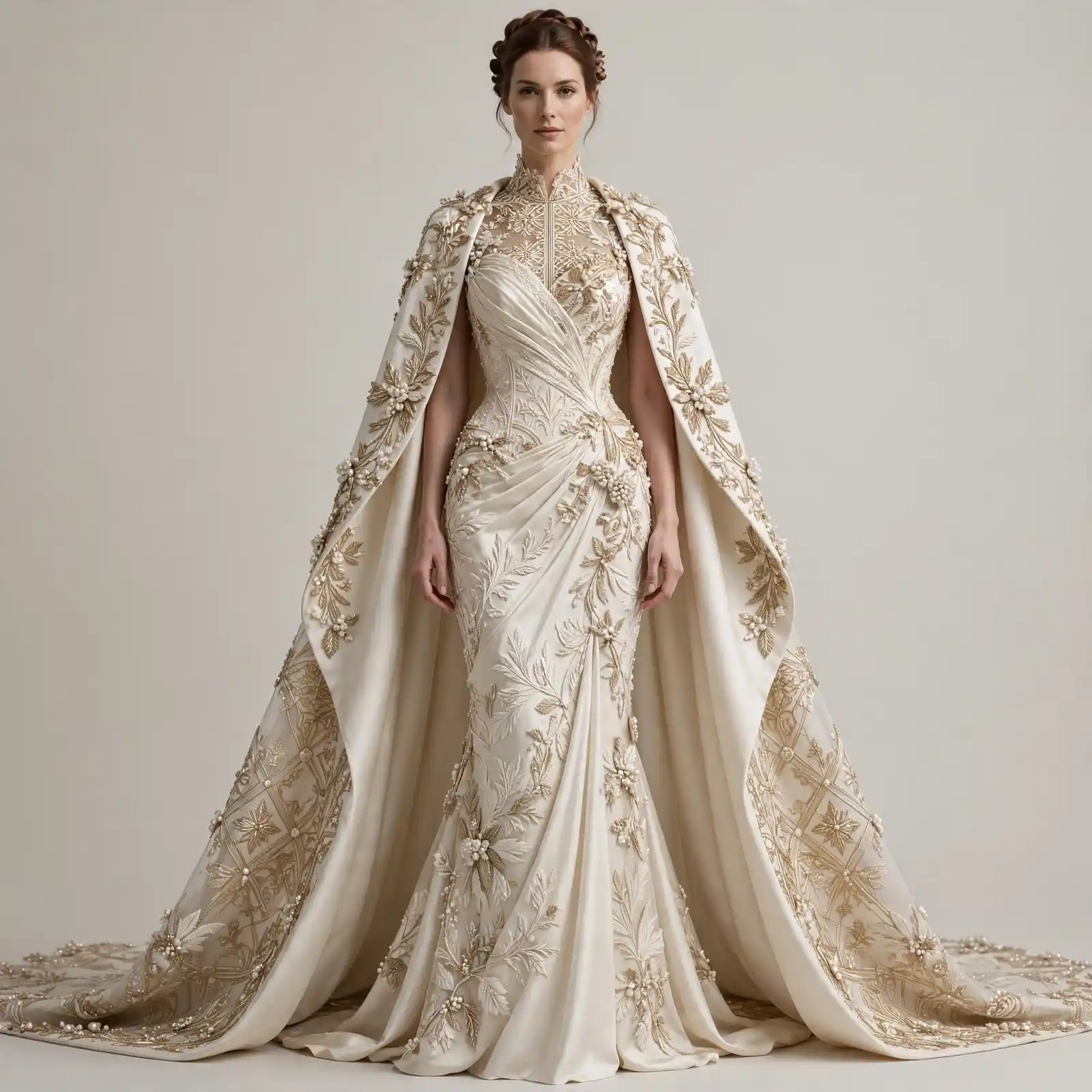 Pearl Laurel ExpensiveE Ivory High-Neck Cape Mermaid WeddingGown