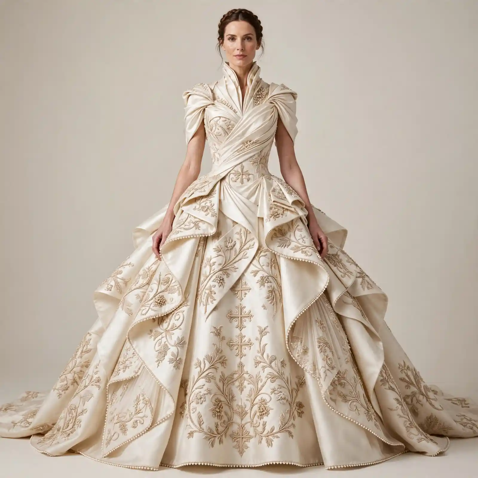 ExpensiveE Mandarin Pearl Cape Mandarin Mermaid Gown