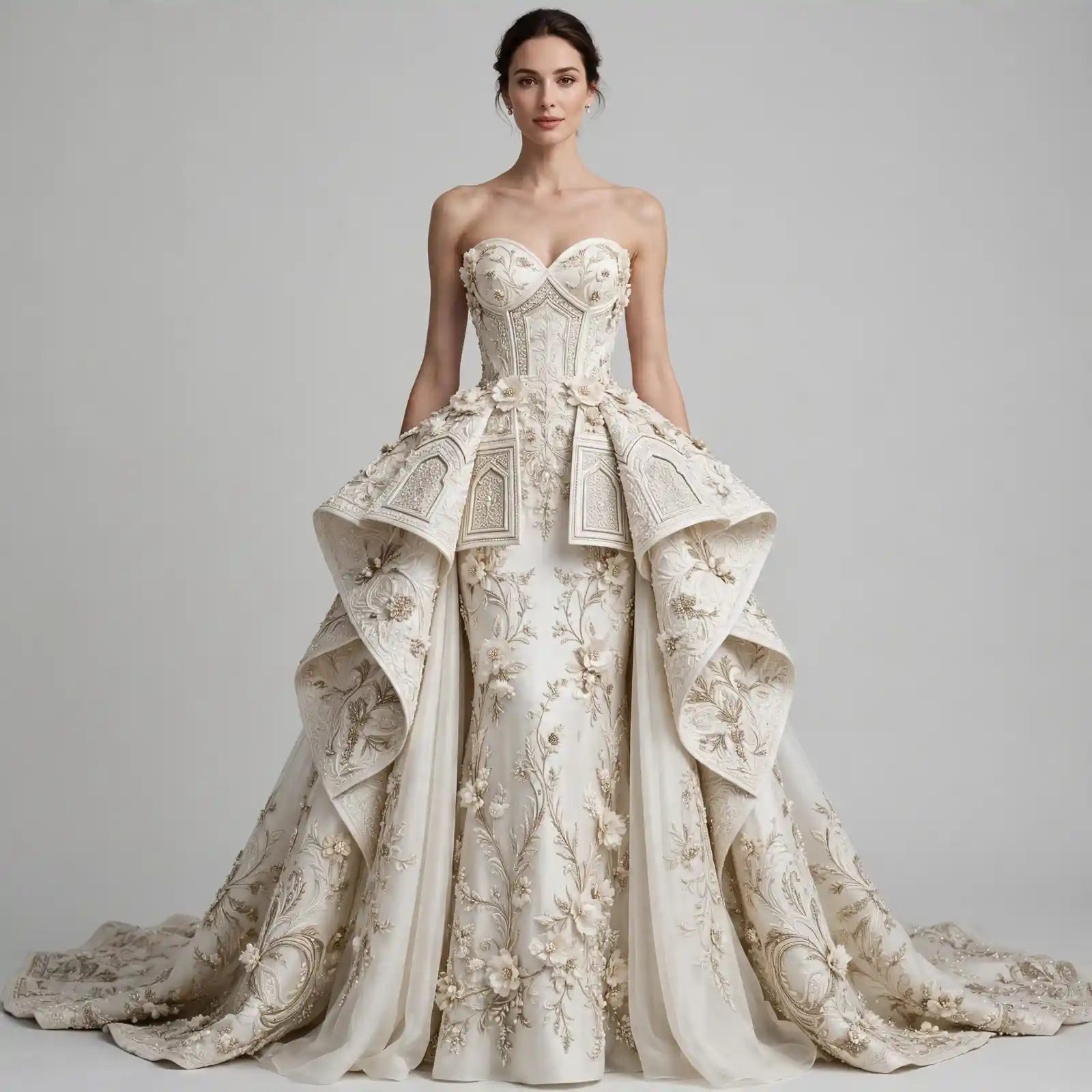ExpensiveE Geometric Lattice Origami Peplum BallGown