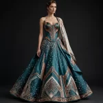 Teal Copper Constellation ExpensiveE Corset Lehenga with Draped Dupatta