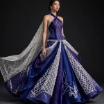 Royal Purple Diamond Lattice ExpensiveE Halter Lehenga with Cape