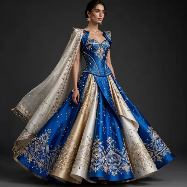 Royal Blue Constellation ExpensiveE Cape Lehenga with Star Embroidery