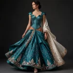 Emerald Teal ExpensiveE Sweetheart Corset Draped Star Lehenga