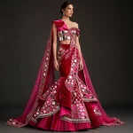 ExpensiveE  Fuchsia Mirror Mosaic Velvet Cape Lehenga Mermaid
