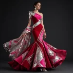 Mirror Glacier ExpensiveE Hot Pink Silver Mirror Geometric Mermaid Bridal Lehenga