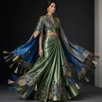 Emerald Peacock Star ExpensiveE Cape Lehenga with Tassel Fringe