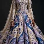 Royal Heritage ExpensiveE Mandarin Collar Cape Lehenga with Spiral Panels