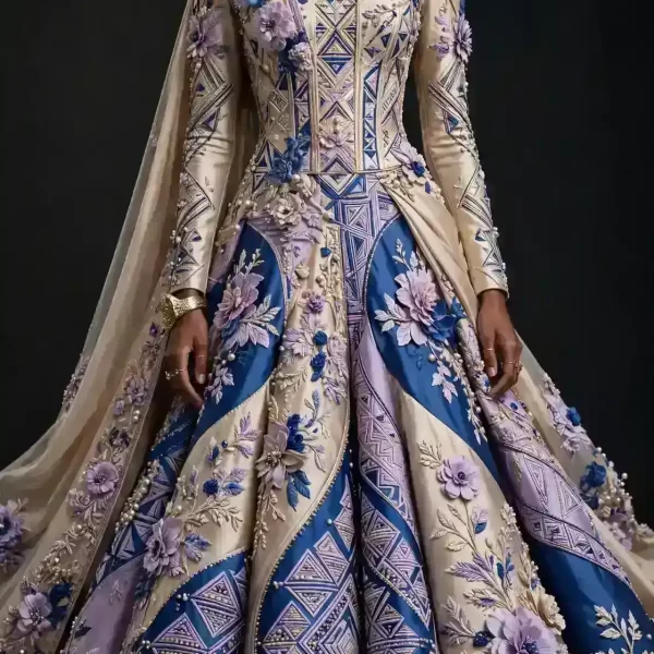 Royal Heritage ExpensiveE Mandarin Collar Cape Lehenga with Spiral Panels