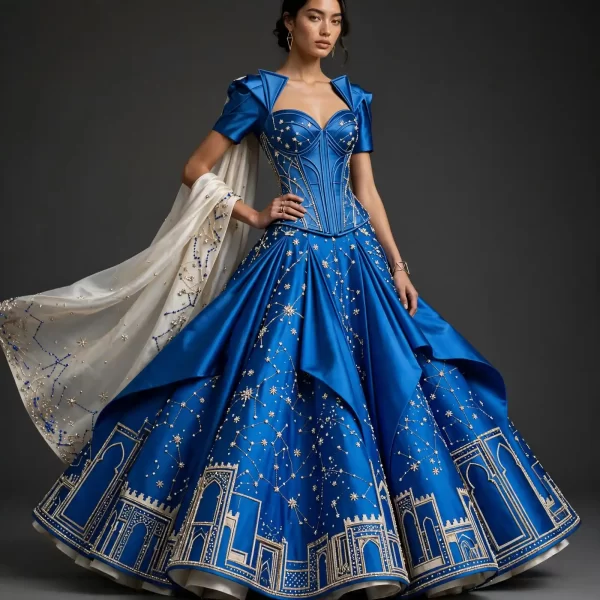 Blue Celestial ExpensiveE Cobalt Star Castle Bridal Lehenga Collection