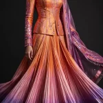 Sunset Ombre ExpensiveE Mandarin Jacket Lehenga with Mirror Work