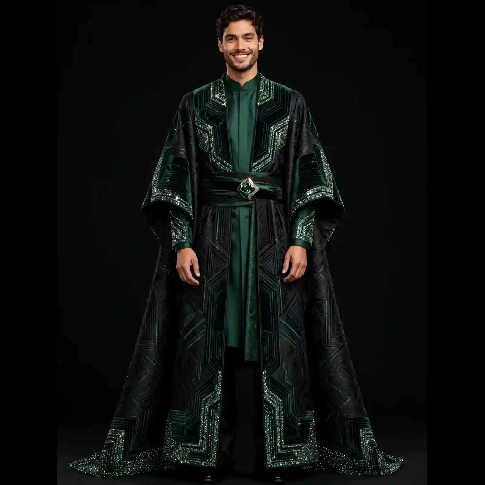 Men's Emerald Crystal Velvet Cape Sherwani Groom