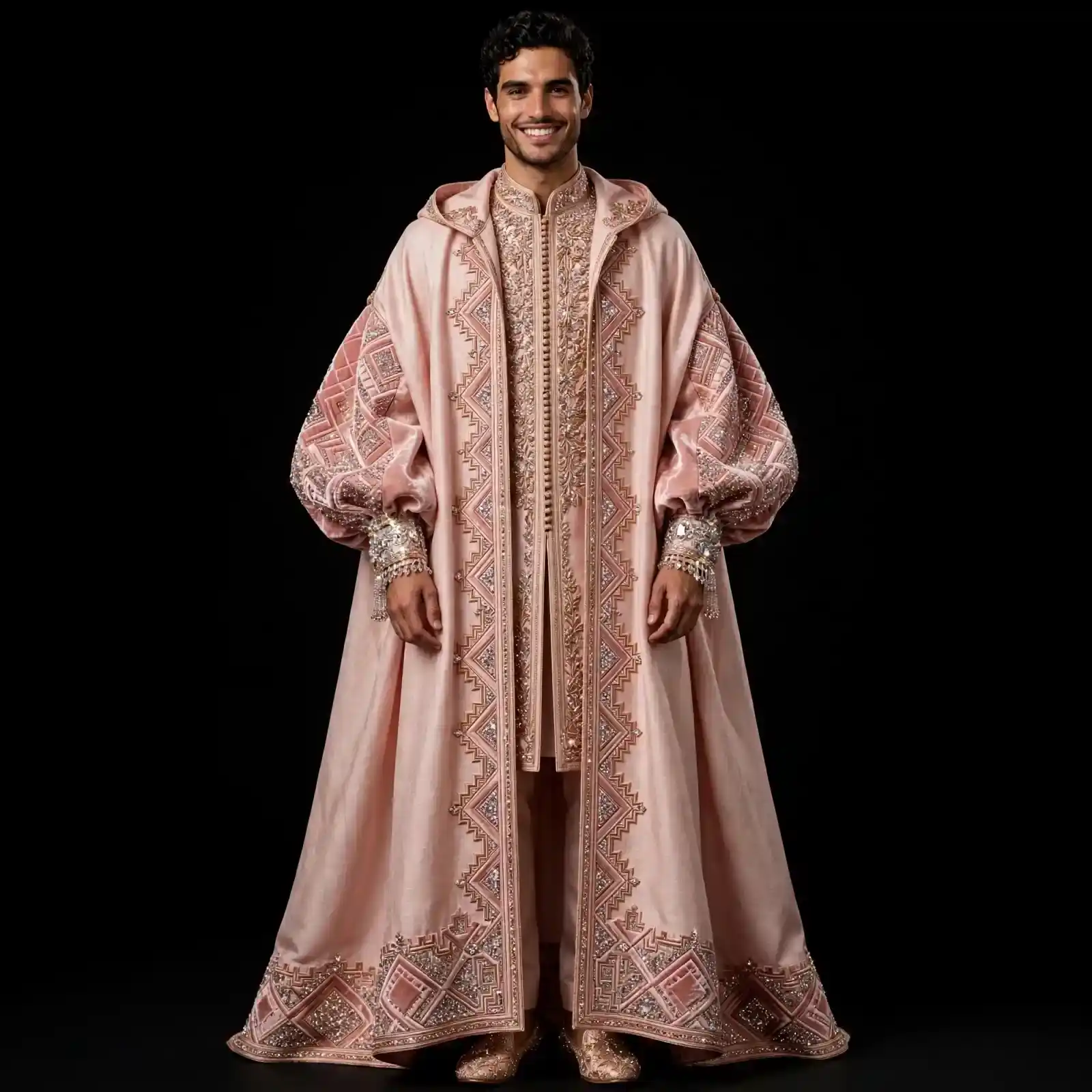 Men's Pink Hooded Geometric Cape Sherwani Groom
