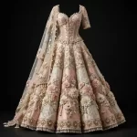 Pearl Garden ExpensiveE Blush Pink Gold 3D Floral Pearl Lattice Corset Heavy Bridal Lehenga
