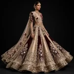 ExpensiveE  Burgundy Ivory Mirror Mosaic Bridal Lehenga Heavy Embroidered - ExpensiveE  Burgundy Ivory Mirror Mosaic Chanderi Lehenga with Diamond Lattice and Mirror Paisley and Pearl Fringe and Tulle Ruffle