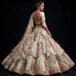Ivory Blush Pink Gold Art Deco Origami ExpensiveE Structural Bridal Lehenga with 3D Pleated Architecture