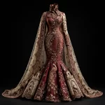 Peacock Palace Maharani ExpensiveE Wine Burgundy Gold Peacock Feather Temple Palace Jali Mermaid Lehenga with Cape