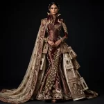 Kashi Peacock ExpensiveE Burgundy Gold Peacock Feather Temple Mermaid Lehenga with Palace Embroidery