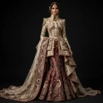Ivory Peacock Palace Mermaid ExpensiveE Ivory Burgundy Gold Peacock Palace Jharokha Mermaid Bridal Lehenga