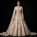 Expensive Ivory Champagne Blush Pink Large Floral Applique Bridal Lehenga Heavy 3D Rose Work 346