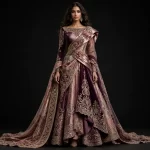 Expensive Plum Purple Mauve Pink Gold Baroque Draped Bridal Lehenga Heavy Saree Work 347