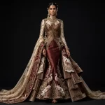 ExpensiveE  Burgundy Champagne Gold Peacock Temple Palace Mermaid High Collar Peacock Eye and Double Peacock and Peacock Feather Border and Peplum Temple Panels Bridal Lehenga Heavy Embroidered - Burgundy Champagne Gold Peacock Temple Palace Mermaid High Collar Peacock Eye Double Peacock Peacock Feather Border Peplum Temple Panels