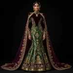 Burgundy Velvet Emerald Banarasi Temple Lehenga with Gold Gopuram ExpensiveE Heavy Work 98500