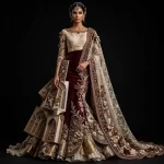 Ivory Burgundy Mughal Window Sculpted Mermaid Lehenga with Wooden Jharokha ExpensiveE Heavy Work 102500