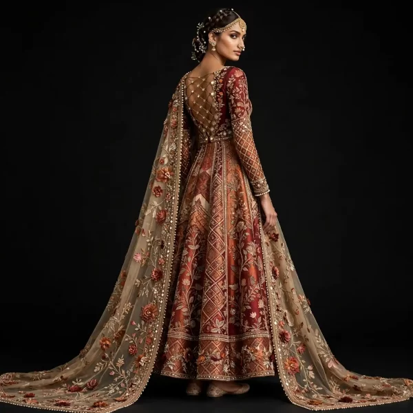 Terracotta Backless ExpensiveE Rust Orange Gold Burgundy Maroon Backless Lattice Diamond Mirror Floral Bridal Lehenga with Jaali Back