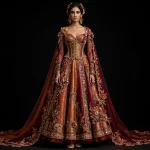 Burnt Orange Rust Burgundy Mirror ExpensiveE Corset Bridal Lehenga with 3D Floral Applique and Heavy Mirror Border - 453