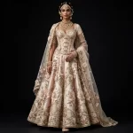 ExpensiveE  Ivory Blush Corset Bridal Lehenga Heavy 3D Floral Embroidery