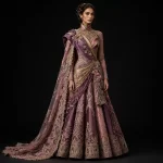Expensivee Dusty Rose Plum Empress Bridal Lehenga Saree Gown