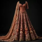 Rajwada Blossom ExpensiveE Maroon Gold Corset Lehenga with 3D Floral Applique