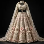 Blush Pink Ivory Temple Palace ExpensiveE Floral 3D Applique Bridal Lehenga with Cape