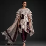 Expensivee Blush Nude Burgundy Silver Armor Ruffle Suit
