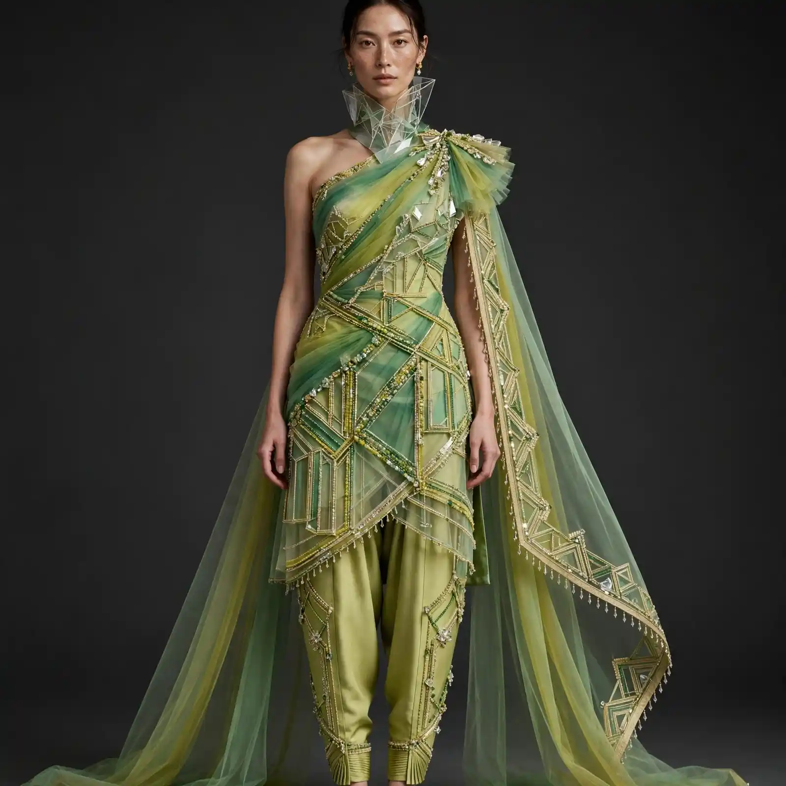 ExpensiveE Ivory Peacock Feather Temple Peplum Bridal Saree