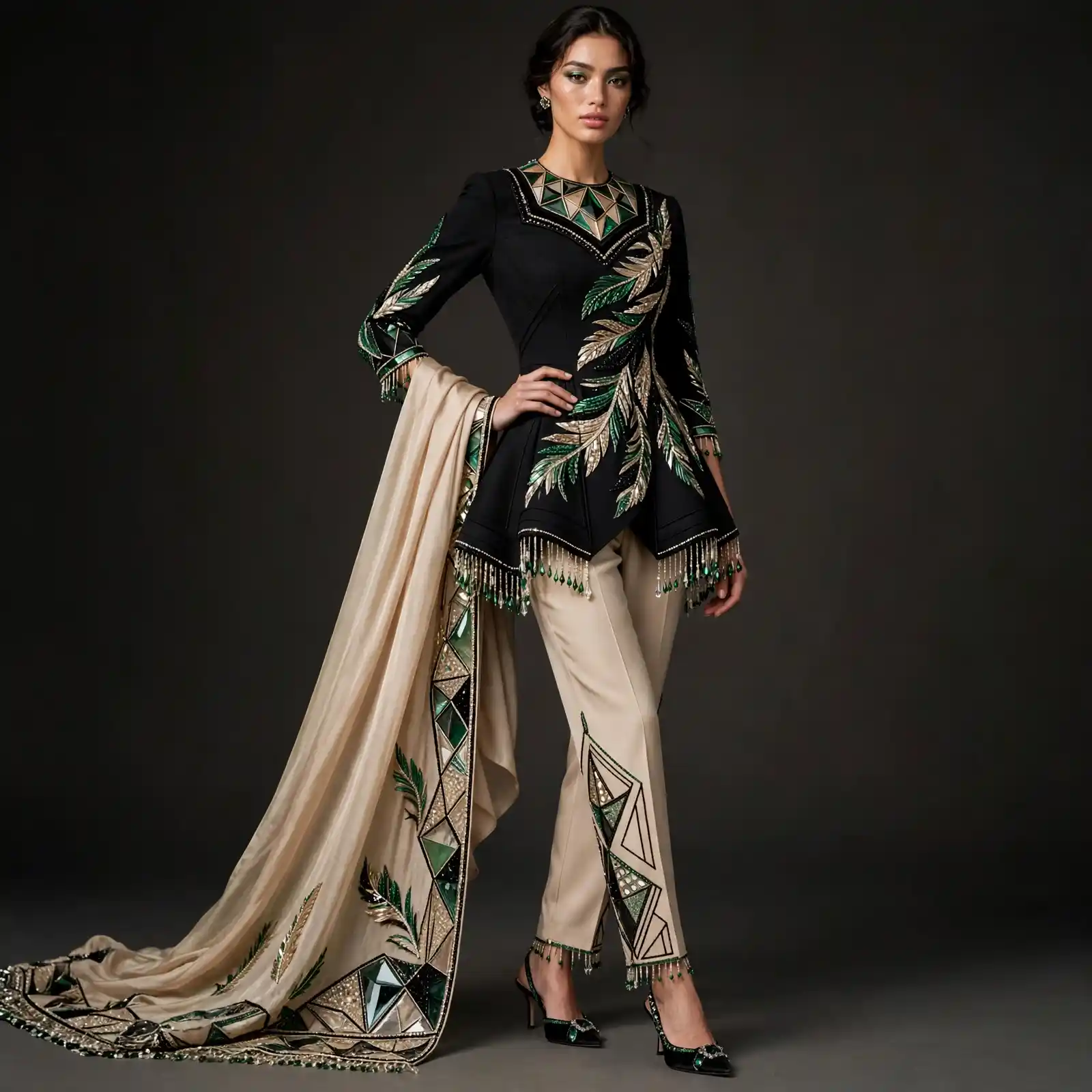 ExpensiveE Maroon Velvet Emerald Green Cape Royal Heritage Bridal Saree