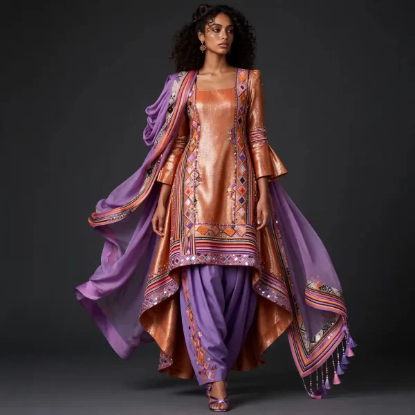 Expensivee Copper Bronze Mirror Tribal Patiala Suit