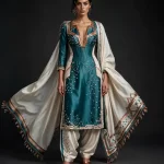 Expensivee Teal Pearl Constellation Corset Salwar Suit